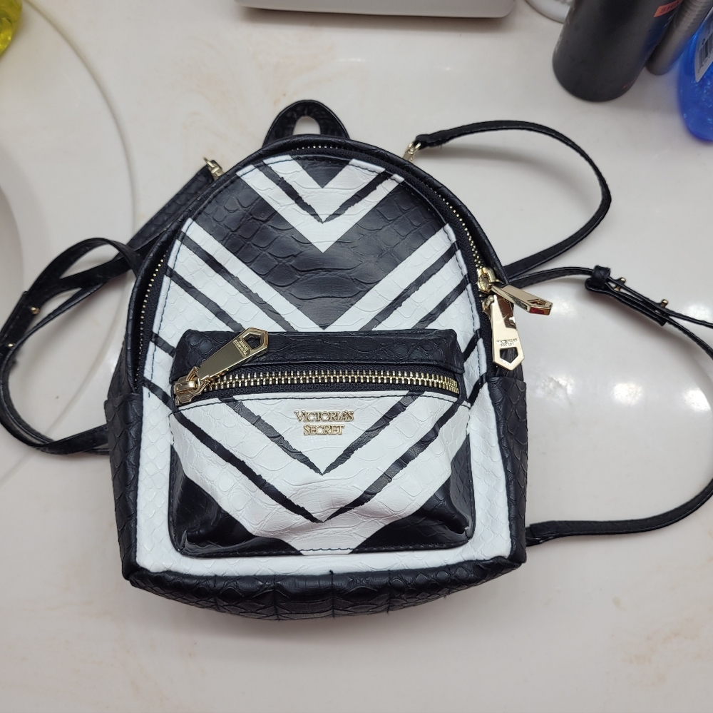 Victoria's Secret Black and White Mini Backpack Limited Edition Used One Time